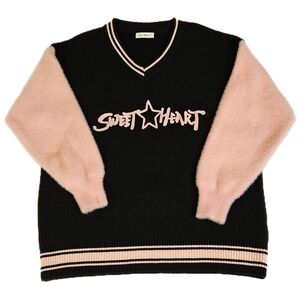 Sweetheart V-Neck Sweater with Pink Sleeves